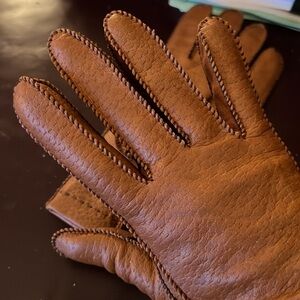 Women’s Tan Black Vegan Lined Gloves Textile Pinky Fourchette Size: S/M